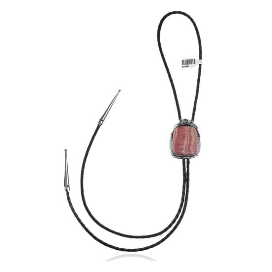 Flower .925 Sterling Silver Certified Authentic Handmade Navajo Native American Rhodochrosite Bolo Tie 34296