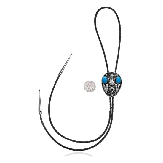 Sun, Mountain .925 Sterling Silver Handmade Navajo Native American Natural Turquoise Bolo Tie 34301 Sun, Mountain .925 Sterling Silver Handmade Navajo Native American Natural Turquoise Bolo Tie 34301