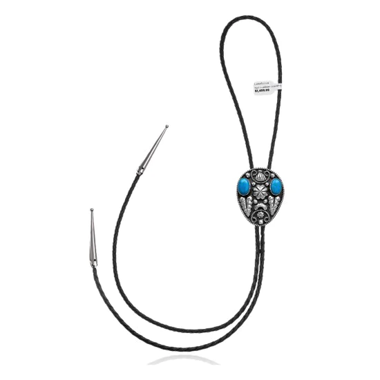 Sun, Mountain .925 Sterling Silver Handmade Navajo Native American Natural Turquoise Bolo Tie 34301 Sun, Mountain .925 Sterling Silver Handmade Navajo Native American Natural Turquoise Bolo Tie 34301