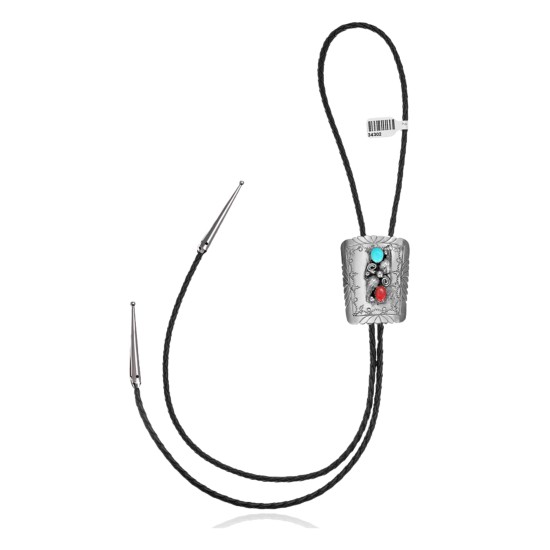 Feather .925 Sterling Silver Certified Authentic Handmade Navajo Native American Natural Turquoise Bolo Tie 34302