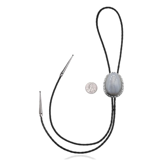 Handmade Certified Authentic Navajo .925 Sterling Silver Native American Agate Bolo Tie 34305