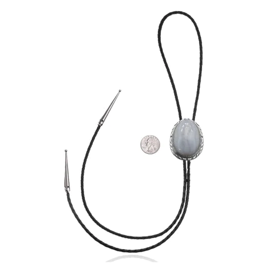 Handmade Navajo .925 Sterling Silver Native American Agate Bolo Tie 34305 Handmade Navajo .925 Sterling Silver Native American Agate Bolo Tie 34305