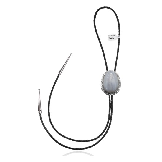 Handmade Certified Authentic Navajo .925 Sterling Silver Native American Agate Bolo Tie 34305
