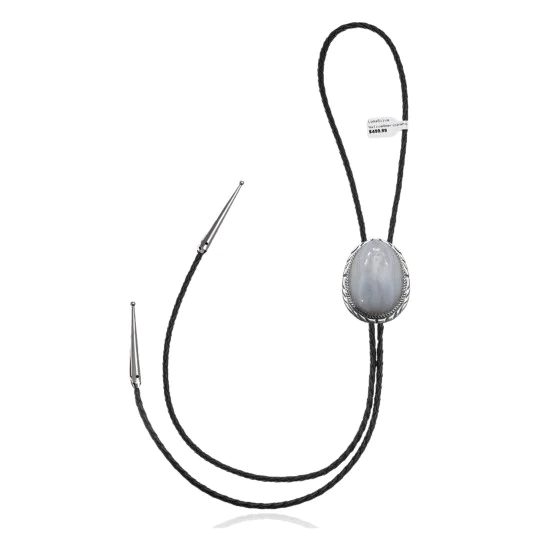 Handmade Navajo .925 Sterling Silver Native American Agate Bolo Tie 34305 Handmade Navajo .925 Sterling Silver Native American Agate Bolo Tie 34305