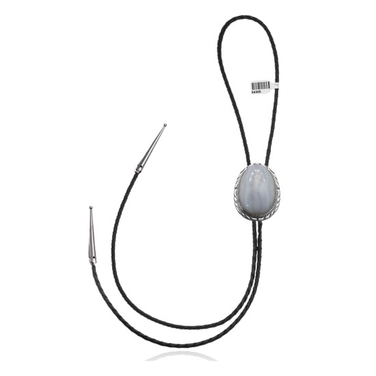 Handmade Certified Authentic Navajo .925 Sterling Silver Native American Agate Bolo Tie 34305