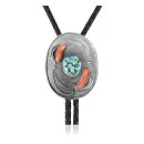 Leaf .925 Sterling Silver Handmade Navajo Native American Natural Turquoise Coral Bolo Tie 34306