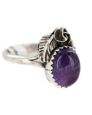 Handmade Certified Authentic Navajo .925 Sterling Silver Natural Amethyst Native American Ring 26212-3