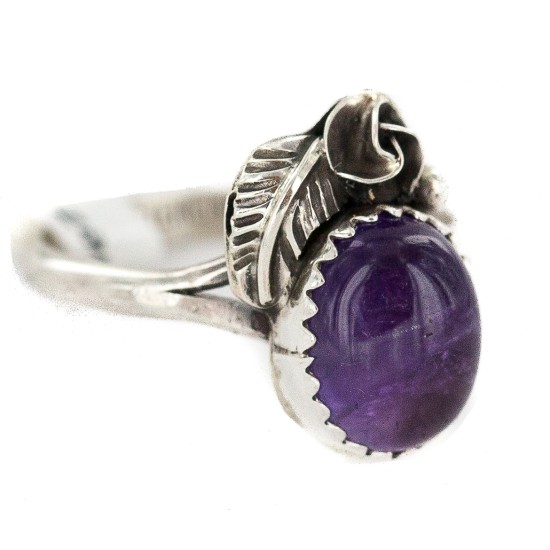 Handmade Certified Authentic Navajo .925 Sterling Silver Natural Amethyst Native American Ring 26212-3