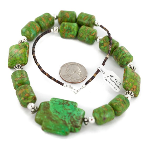 .925 Sterling Silver Cross Certified Authentic Navajo Gaspeite Native American Necklace 24518-4 .925 Sterling Silver Cross Certified Authentic Navajo Gaspeite Native American Necklace 24518-4