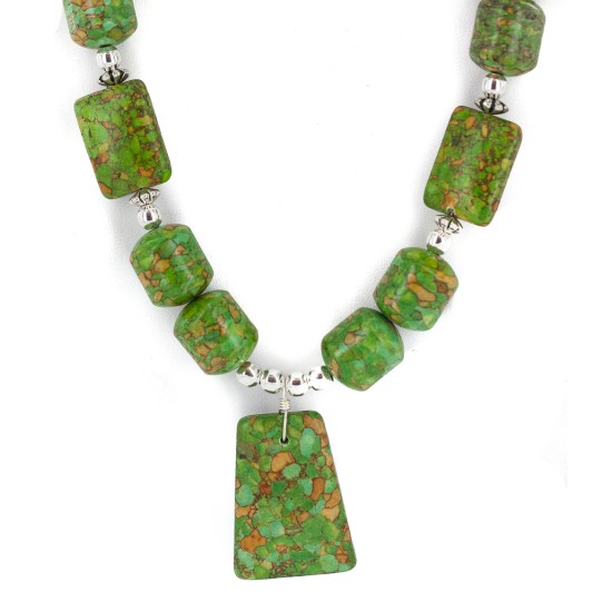 .925 Sterling Silver Certified Authentic Navajo Gaspeite Native American Necklace 24518-2