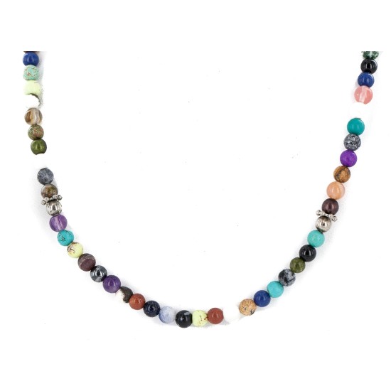 .925 Sterling Silver Certified Authentic Navajo Multicolor Native American Necklace 24516-3