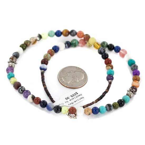 .925 Sterling Silver Certified Authentic Navajo Multicolor Native American Necklace 24516-3