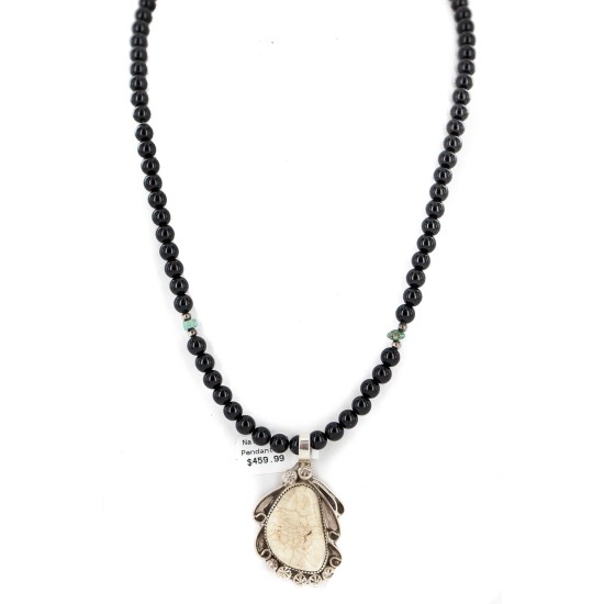 .925 Sterling Silver Certified Authentic Navajo Natural White Buffalo Black Onyx Native American Necklace 18301-15786 .925 Sterling Silver Certified Authentic Navajo Natural White Buffalo Black Onyx Native American Necklace 18301-15786