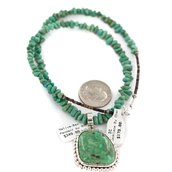.925 Sterling Silver Certified Authentic Navajo Natural Turquoise Native American Necklace 18300-1570 .925 Sterling Silver Certified Authentic Navajo Natural Turquoise Native American Necklace 18300-1570