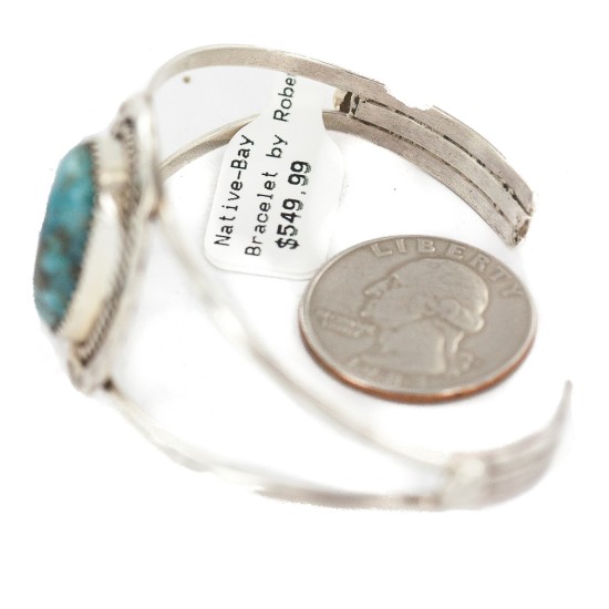 Certified Authentic .925 Sterling Silver Navajo Handmade Natural Turquoise Native American Cuff Bracelet 1307