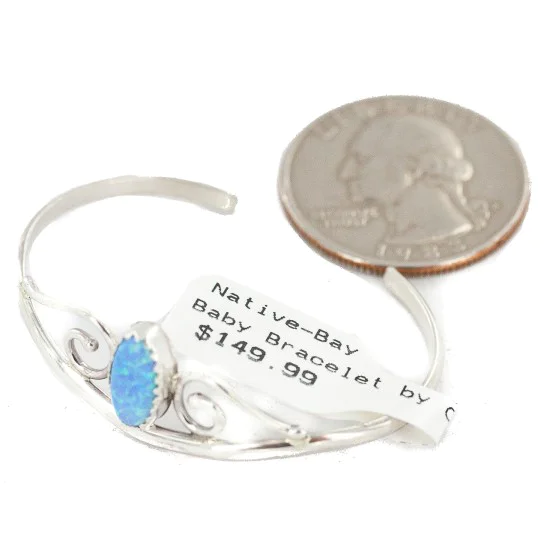 Handmade Navajo .925 Sterling Silver Blue Opal Native American Baby Bracelet 13186-2 Handmade Navajo .925 Sterling Silver Blue Opal Native American Baby Bracelet 13186-2