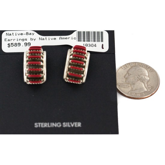 .925 Sterling Silver Certified Authentic Zuni Signed Coral Native American Stud Earrings 18304-1 .925 Sterling Silver Certified Authentic Zuni Signed Coral Native American Stud Earrings 18304-1