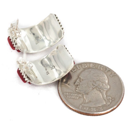 .925 Sterling Silver Certified Authentic Zuni Signed Coral Native American Stud Earrings 18304-1 .925 Sterling Silver Certified Authentic Zuni Signed Coral Native American Stud Earrings 18304-1