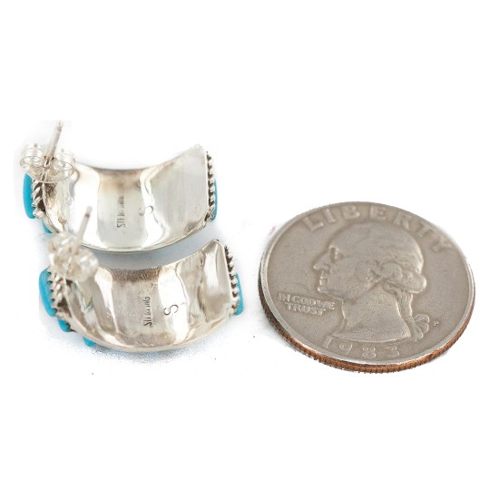 .925 Sterling Silver Certified Authentic Zuni Signed Natural Turquoise Native American Stud Earrings 18304-2 .925 Sterling Silver Certified Authentic Zuni Signed Natural Turquoise Native American Stud Earrings 18304-2