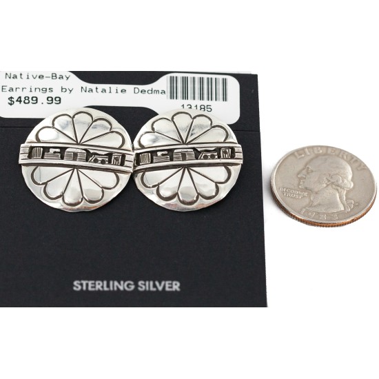 .925 Sterling Silver Certified Authentic Hopi Story Teller Native American Stud Earrings 13185