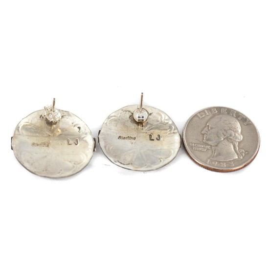 .925 Sterling Silver Certified Authentic Hopi Story Teller Native American Stud Earrings 13185