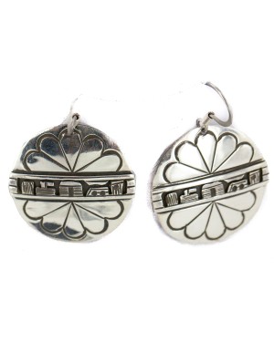 .925 Sterling Silver Certified Authentic Hopi Story Teller Native American Dangle Earrings 13184