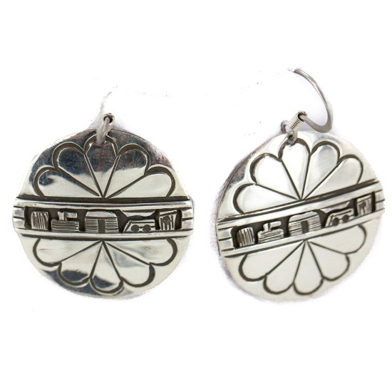.925 Sterling Silver Certified Authentic Hopi Story Teller Native American Dangle Earrings 13184
