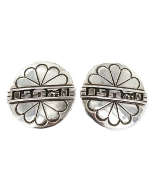 .925 Sterling Silver Certified Authentic Hopi Story Teller Native American Stud Earrings 13185