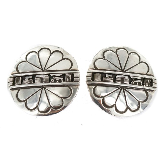 .925 Sterling Silver Certified Authentic Hopi Story Teller Native American Stud Earrings 13185