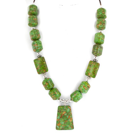 .925 Sterling Silver Certified Authentic Navajo Gaspeite Native American Necklace 24518-2
