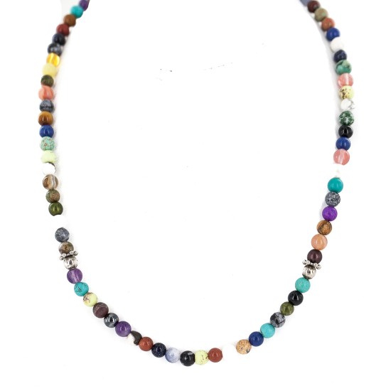 .925 Sterling Silver Certified Authentic Navajo Multicolor Native American Necklace 24516-3