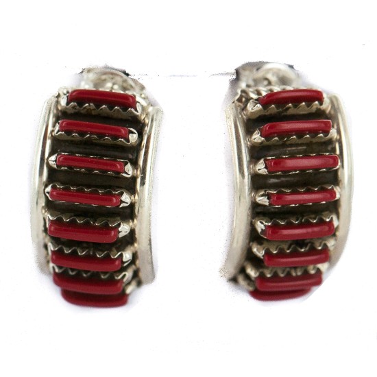 .925 Sterling Silver Certified Authentic Zuni Signed Coral Native American Stud Earrings 18304-1 .925 Sterling Silver Certified Authentic Zuni Signed Coral Native American Stud Earrings 18304-1