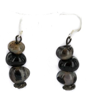 .925 Sterling Silver Hooks Certified Authentic Navajo Natural Agate Native American Dangle Earrings  18296
