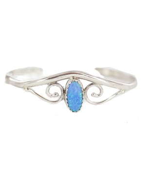 Handmade Certified Authentic Navajo .925 Sterling Silver Blue Opal Native American Baby Bracelet 13186-2