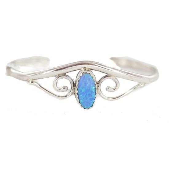 Handmade Certified Authentic Navajo .925 Sterling Silver Blue Opal Native American Baby Bracelet 13186-2