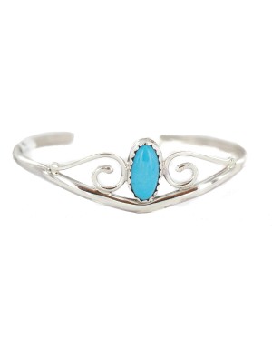 Handmade Certified Authentic Navajo .925 Sterling Silver Natural Turquoise Native American Baby Bracelet  13186-1