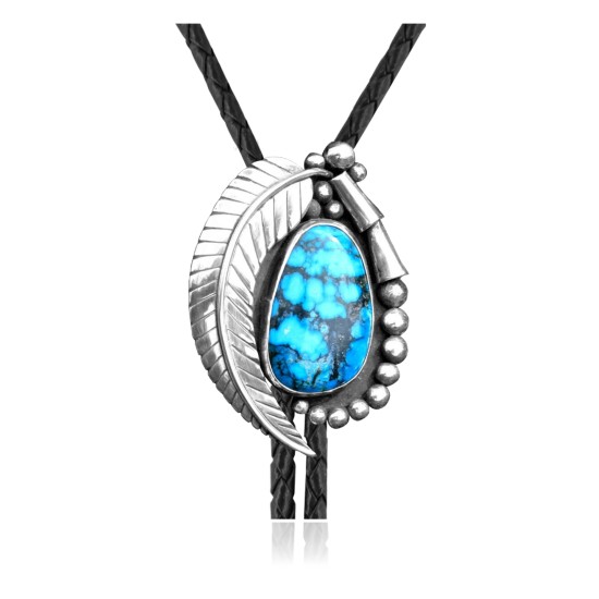 Feather .925 Sterling Silver Certified Authentic Handmade Navajo Native American Natural Turquoise Bolo Tie 34311 Feather .925 Sterling Silver Certified Authentic Handmade Navajo Native American Natural Turquoise Bolo Tie 34311