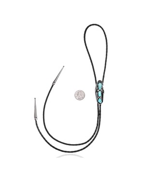 Wave .925 Sterling Silver Certified Authentic Handmade Navajo Native American Natural Turquoise Bolo Tie 34312