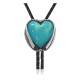 Heart .925 Sterling Silver Certified Authentic Handmade Navajo Native American Natural Turquoise Bolo Tie 34313