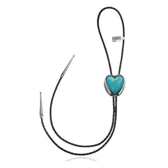 Heart .925 Sterling Silver Certified Authentic Handmade Navajo Native American Natural Turquoise Bolo Tie 34313