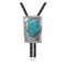 Square .925 Sterling Silver Certified Authentic Handmade Navajo Native American Natural Turquoise Bolo Tie 34314