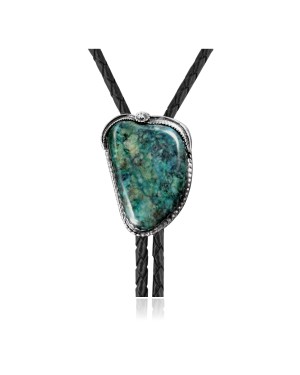 Flower Leaf .925 Sterling Silver Certified Authentic Handmade Navajo Native American Natural Turquoise Bolo Tie 34316
