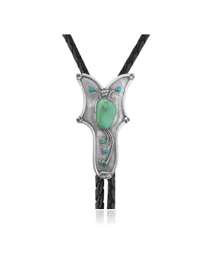 Butterfly .925 Sterling Silver Certified Authentic Handmade Navajo Native American Natural Turquoise Bolo Tie 34317