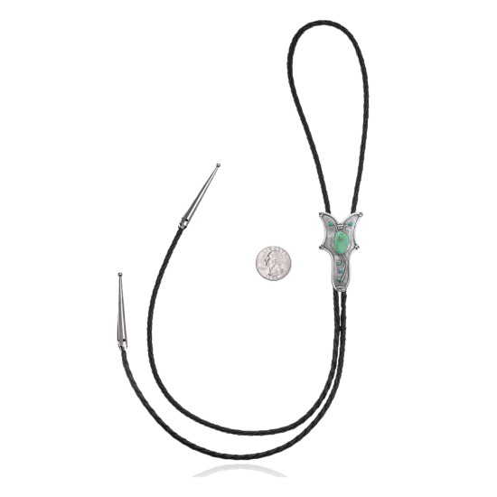 Butterfly .925 Sterling Silver Certified Authentic Handmade Navajo Native American Natural Turquoise Bolo Tie 34317