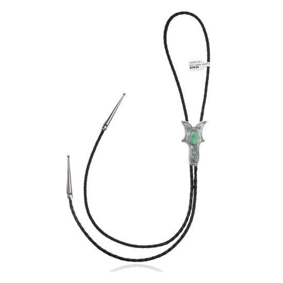 Butterfly .925 Sterling Silver Certified Authentic Handmade Navajo Native American Natural Turquoise Bolo Tie 34317