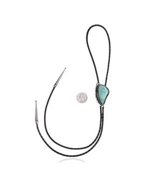 Swirl .925 Sterling Silver Certified Authentic Handmade Navajo Native American Natural Turquoise Bolo Tie 34319