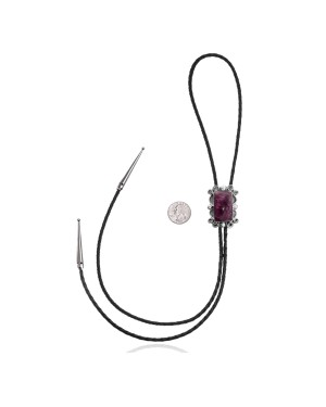 Swirl .925 Sterling Silver Certified Authentic Handmade Navajo Native American Spiny Oyster Bolo Tie 34325