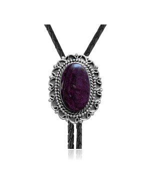 Swirl .925 Sterling Silver Certified Authentic Handmade Navajo Native American Spiny Oyster Bolo Tie 34327