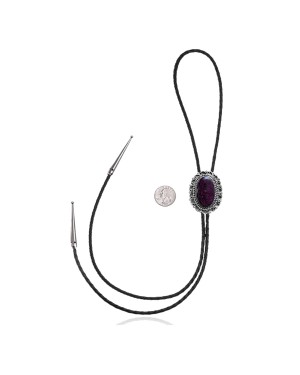 Swirl .925 Sterling Silver Certified Authentic Handmade Navajo Native American Spiny Oyster Bolo Tie 34327