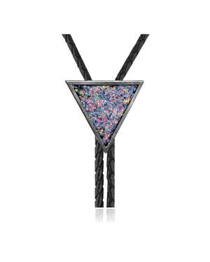 Arrowhead .925 Sterling Silver Certified Authentic Handmade Navajo Native American Chip Inlay Opal Bolo Tie 34329